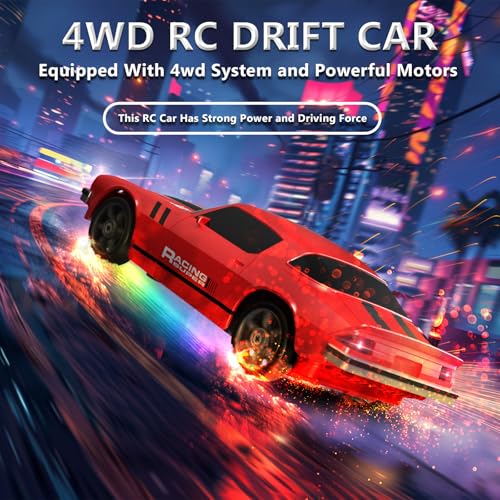 RC Drift Car 1:24 Remote Control Car 4WD 15KM/H High Speed Racing Sport Car with LED Lights RC Cars Toy for Kids Boys Girls Adults Gifts Birthday Christmas - color: Red