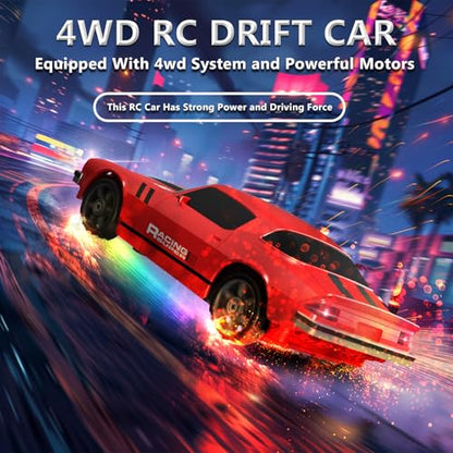 RC Drift Car 1:24 Remote Control Car 4WD 15KM/H High Speed Racing Sport Car with LED Lights RC Cars Toy for Kids Boys Girls Adults Gifts Birthday Christmas - color: Red