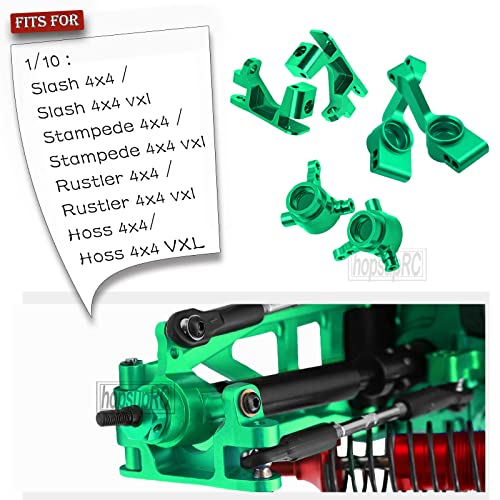 Alloy Steering Blocks Caster Blocks C-Hubs Stub Axle Carriers Upgrades Part for 1/10 Slash Rustler Stampede Hoss 4x4 VXL 4wd,Left & Right,w/Wheel Hex & Bearings Hops Up,Green - color: Blocks-Green