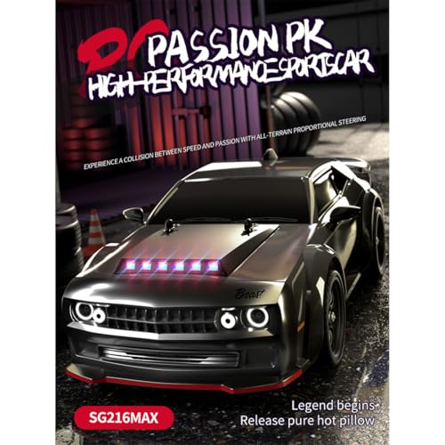 SG216 RC Drift Car, 1/16 Scale Full-Proportional 4WD High-Speed Remote Control Drift Car with 7-Mode LED Lights, Powerful Electronics, Racing Vehicle (Carbon Brush Version/Blue and White) - color: Blue and White