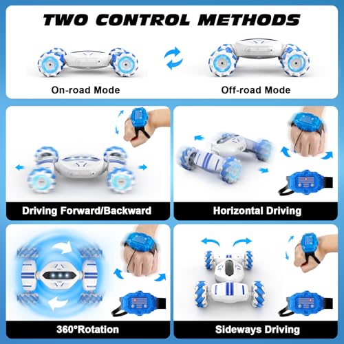 Loiley Remote Control Car, Gesture Sensing RC Car Boys Toys for 6-8 Years Old, Best Birthday Gifts for Kids, 4WD, 2.4Ghz, 360° Rotating, 2 Control Modes Control Transformer Toys Twist Cars