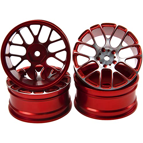 4Pcs Vgoohobby Aluminum Wheel Rims 12mm Hex Hub Width 26mm Compatible with 1/10 Tamiya TT-01 Kyosho RedCat Sakura HSP HPI 1/10 On-Road Racing Touring RC Drift Car (Red) - color: Red