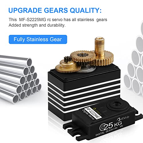 25KG Metal Gear RC Servos, Black and White, 2-Pack | Waterproof high-torque servos with 25T horns and 180° control for RC cars, crawlers, robots and steering systems.