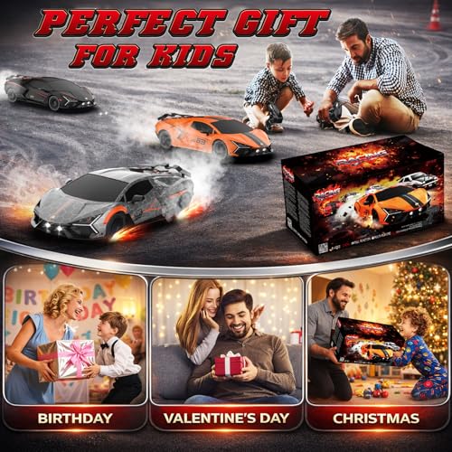 RC Drift Car, 1:16 Remote Control Car 2.4Ghz High Speed RC Cars 4WD Racing Sport Toy Cars with LED Lights, Spray, Drifting Tires, 2 Batteries for Kids Boys Girls Adults Birthday Christmas - color: Silver
