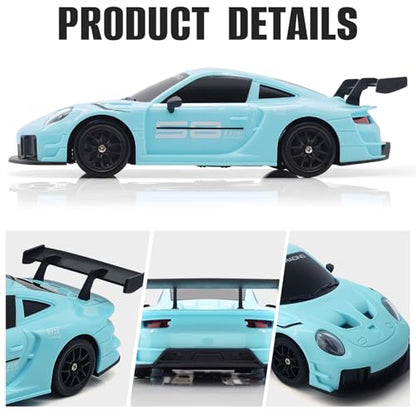 RC Drift Car, 1:24 4WD Remote Control Cars Vehicle with LED Light,2.4GHz 20KM/H High Speed RC Cars with Two Batteries & Drifting Tires Racing Sport Toy for Adults Boys Girls Kids Blue - color: Blue