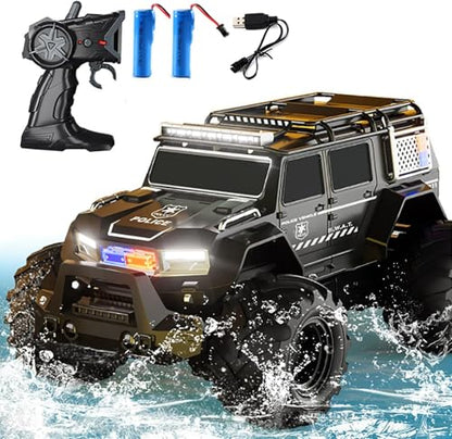 Amphibious Remote Control Car Waterproof Monster RC Cars 4WD All Terrain Off-Road Stunt Vehicle Toys with 2.4 GHz LED Lights for 6 7 8 9 10 11 12+ Year Old Kids Boys Girls Gifts Presents (Black) - color: Black