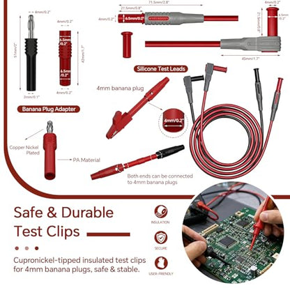 24Pcs Multimeter Test Leads Kit,CAT III 1000V 10A Soft Silicone Test Probes, Alligator Clips,Test Hooks & Piercing Probes.Universal Tools for Automotive, Industrial & Household Circuit Testing