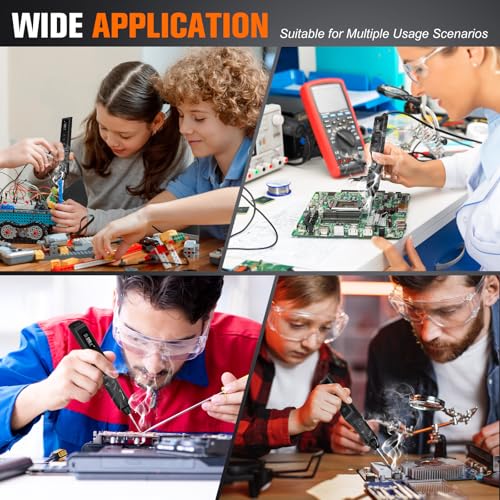Soldering Iron Kit, Cordless Soldering Gun with 2 Helping Hands, 2s Fast Heating 356-896℉ OLED Solder Kit, Auto Sleep, Includes 360° Swivel Stand, C210 Tips, Wire, Wick, Sponges, Wrench, Black