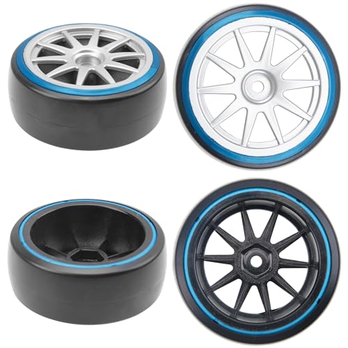 1/10 RC Hard Plastic Drift Tires & Wheel Rims 12mm Hex 10-Spoke Compatible with HSP HPI Tamiya TT01 TT02 Kyosho Traxxas 4-Tec 2.0 Himoto Redcat Racing 1/10 On-Road RC Drift Drifting Car
