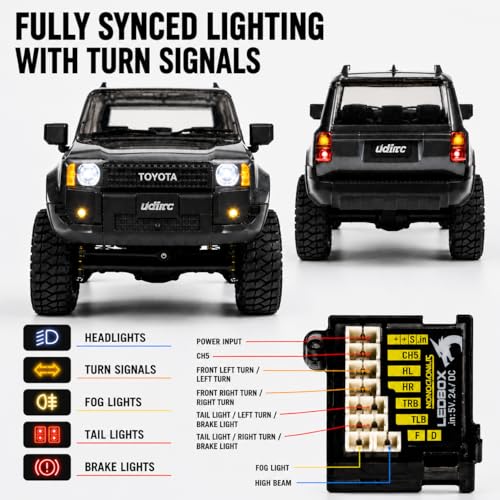 UDIRC UCX1802PRO 1/18 Scale RC Crawler, Brushless Trail Truck, 4x4 Off-Road | 4x4 Off-Road SUV with LED Lights, Hydraulic Shocks, 2.4GHz RTR Remote Control Vehicle for Adults - color: White
