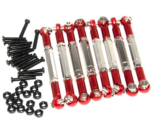 Steering Pull Rod Link Compatible with WPL B14 Part C14 C24 C-14K C-24K MN-90 MN-91 MN-45 MN-96 MN-99 1/16 RC Car Full Metal Servo Linkages Arm Tie Rod Ends Upgrade 8Pcs(Red)