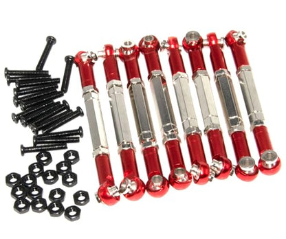 Steering Pull Rod Link Compatible with WPL B14 Part C14 C24 C-14K C-24K MN-90 MN-91 MN-45 MN-96 MN-99 1/16 RC Car Full Metal Servo Linkages Arm Tie Rod Ends Upgrade 8Pcs(Red)