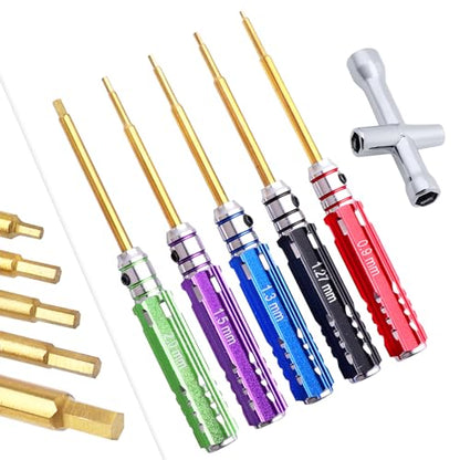 5pcs FriHobby Small RC Hex Screwdriver Set 0.9mm 1.27mm 1.3mm 1.5mm 2.0mm Hex Drivers Titanium Bits for 1/18 1/24 RC Mini Crawler Car SCX24 AX24 TRX4M FCX24 Repair Tool Kits