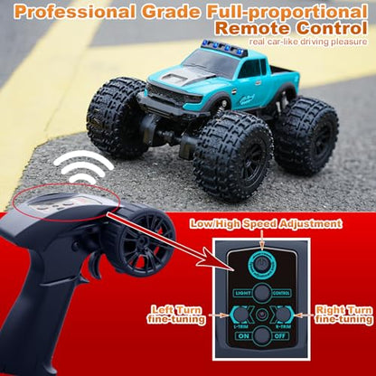 KB KAIBO 8816 1:12 Amphibious Remote Control Car with Full Proportional Steering-Fully Waterproof All Terrain RC Monster Truck for Kids 6-12+, 7.4V 4WD 2.4Ghz 60+ Min Dual Battery Blue - color: Blue