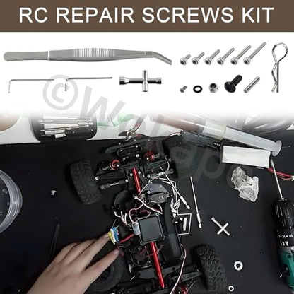 294 RC Screw Assortment Kit, Hardware Fasteners M1.4 Screws Tool Set for Axial SCX24 1/24 RC Crawler Truck Deadbolt C10 Jeep Betty
