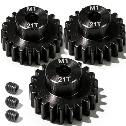 M1 Gear 21T 5mm Bore 3-Pack – High-Precision Hardened Steel Motor Pinion Gear for 1/8 1/10 RC Crawler, Monster Truck, Short Course Truck & Boat (Compatible with Traxxas Axial, FMS, HSP Redcat Losi) - style: M1 3Pcs 21T
