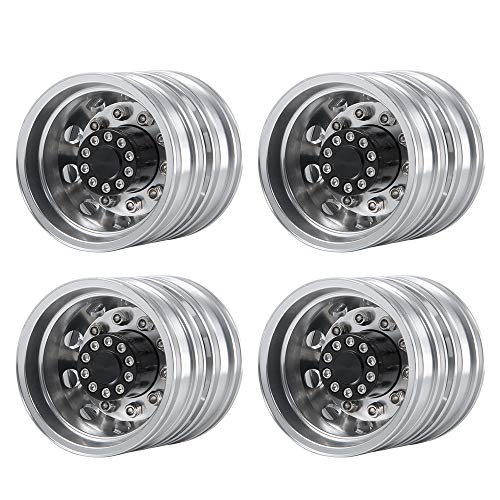 QUE-T 4pcs Aluminum Rear Wheel Hubs Rims for 1/14 Tamiya Tractor Climbing Trailer RC Car Upgrade Parts