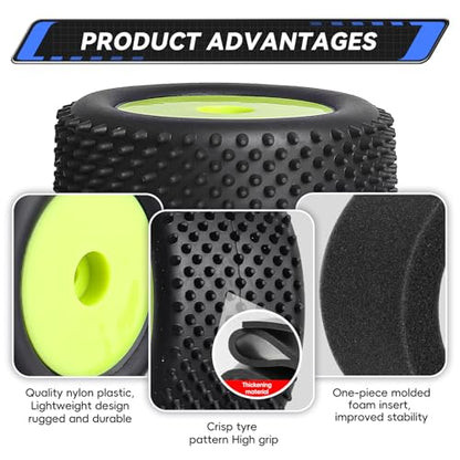 Preglued 1/18 Off-Road Wheels and Tires 8mm Hex for Losi Mini-T 2.0 Brushless Stadium Truck High Traction - color: Green