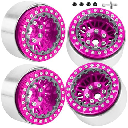 RC 1.9" Beadlock Wheels 1.9 Beadlock Rims for 1/10 SCX10 90046 AX103007 TRX4 TRX6 Gen7 8 D90 VS4-10 MST CFX RC Crawler,Alloy Aluminium 1.9 rc Wheels 1.9 rc Rims w/Wheels Ring,Pink - color: Pink(4pcs)