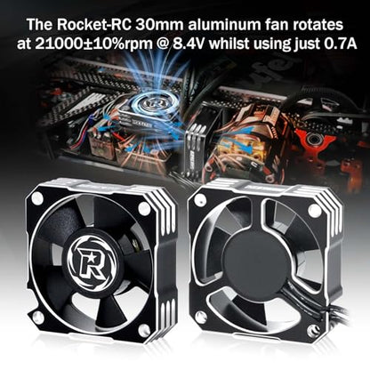 RC Motor Cooling Fan 35mm 21000RPM 8.4V Aluminum RC ESC Motor Cooling Fan for RC Car 1/8 1/10 Scale 3650 3660 3670 Brushless Motor (Black+Silver) - style: 2pack Silver