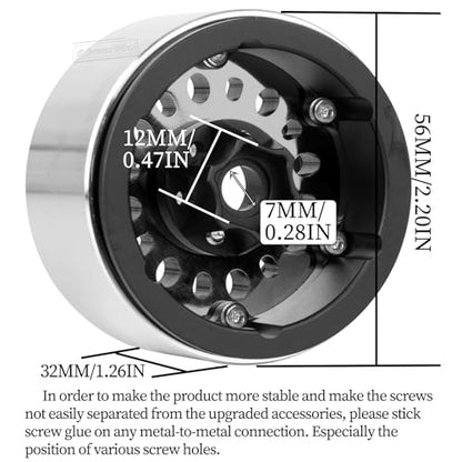 1.9 Beadlock Wheels for 1/10 RC Crawler SCX10 90046 AX103007 TRX4 TRX6 Gen7 8 D90 VS4-10 MST CFX,Super Heavy Brass & Aluminum Deep Dish Wheel,1.9" Beadlock Rims w/Wheels Ring,4pcs,Black