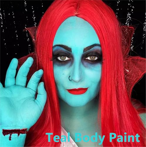 Go Ho Teal Face Body Paint(2.1 oz),Teal Makeup Water Based Face Paint and Body Paint for Airbrush Makeup Special FX, Cosplay, and Halloween Make up - color: Teal