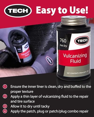 TECH Chemical Vulcanizing Fluid 8 oz Tire Rubber Cement for Plugs & Patches | Fast-Drying Formula Chemical Bonds Tire Patches and Plugs to Tire for Lasting Repairs
