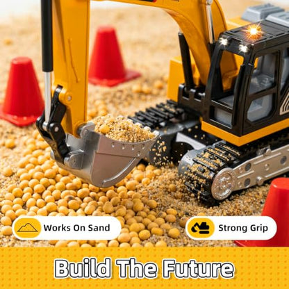 1/64 Remote Control Excavator, 2.4G RC Mini Construction Toys Birthday Gift | Remote Control Cranes,Mini Rechargeable Truck,2 in 1 Transform Lift Fork & Hook, w Sound Light, Toy RC Construction Vehicles - style: excavator