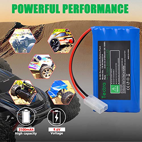 Tectra 9.6V RC Battery, 2100mAh NiMH Rechargeable Battery Pack for RC Car, RC Boat, High Capacity 8-Cell Battery Pack with Standard Tamiya Connectors Plug