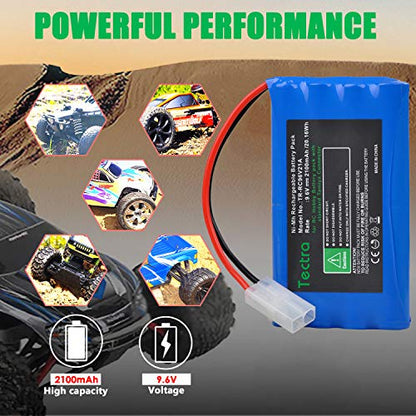 Tectra 9.6V RC Battery, 2100mAh NiMH Rechargeable Battery Pack for RC Car, RC Boat, High Capacity 8-Cell Battery Pack with Standard Tamiya Connectors Plug