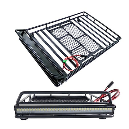 Car Roof Luggage Bracket with Led Light for Crawler Black Storage Rack for Simulation Accessories Lightweight and Luggage Holder - size: 24.80X14.10X2.30CM