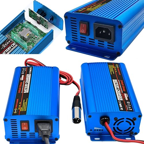 Unocho 24V 5A Battery Charger Maintainer 4-Stage Smart Lead-Acid Charger with 3-Pin XLR Connector Power Switch and LED Display for Wheelchairs Mobility Scooters AGM Gel SLA VRLA
