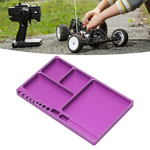 Drfeify RC Repair Screw Tray, Portable Aluminium Alloy Magnetic Parts Tray with Pad for RC Repair (Purple - color: Purple