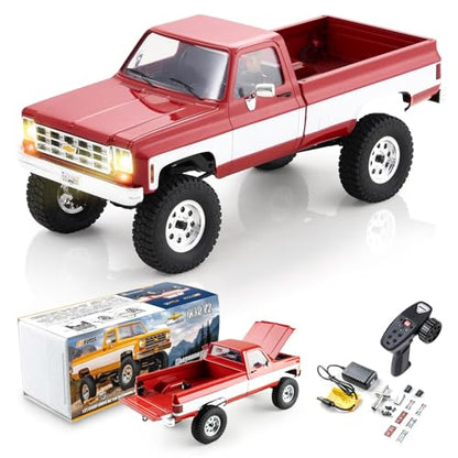 BEEZRC FMS 1/18 FCX18S Chevrolet K10 S RC Crawler RC Truck, Official Licensed Off-Road RC, 8km/h Hobby RC Cars, 4WD & 900mAh Remote Control Car for Adults, LED Lights 4-Ch 2.4GHz Transmitter RTR (Red) - color: Red