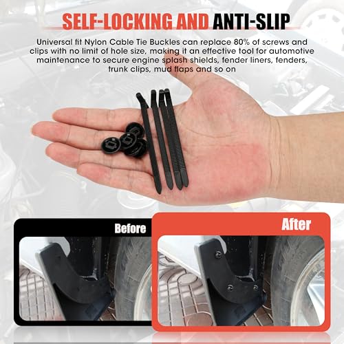 100PC Upgraded Nylon Cable Tie Buckle Universal Heavy Duty Self-Locking Automotive Fasteners for Bumper Fender LinerDoor Panel Push Pin Rivet & Trim Retainer Clip Replacement - color: 100PC Black
