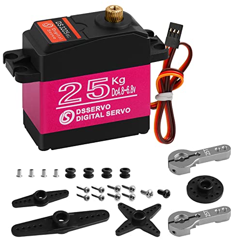 25KG High Torque RC Servo Digital Servo Full Metal Gear Waterproof with 2 25T Servo Horn Compatible with 1/6，1/8, 1/10, 1/12 RC Car Crawler Robot Control Angle 180° - style: 1 Pcs 25kg