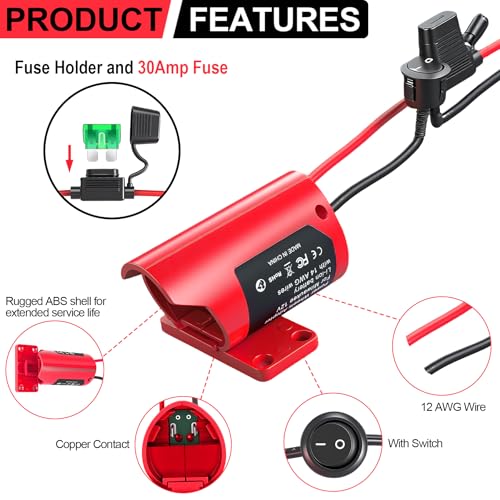 Milwaukee M12 Battery Adapter : 12V Conversion Kit with Switch, Fuse, Wire Terminals, 12AWG Wire & Power Connector-Ideal for DIY RC Car Toys and Robotics -1Pack