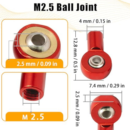 10PCS M2.5 Tie Rod End Ball Joint Aluminum Ball Head Holder Steering Linkage 13mm Upgrade Parts Compatible with HSP Tamiya Mini 4WD, RC Truck Crawler Car/Robot/Boat/Airplane Models, Red - color: Red