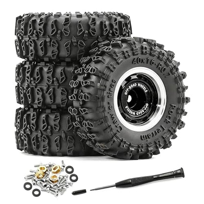 0.7” Wheel & Crawler Terrain Tire Set for 1/30 RC Crawler, -1.00mm Offset, Axial SCX30 & Redcat Ascent-32, CNC Aluminum Rims, 5mm Hex, Shims Screwdriver Included, Pre-Assembled, 4 pcs, Black - color: Black-1, size: Rock-trail-clean-out