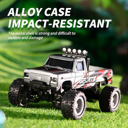 1:64 Mini RC Monster Truck with LED Lights | 2.4GHz Off-Road Remote Control Car | 3 Speed Adjustable, USB Rechargeable Alloy RC Truck for Kids & Adults Indoor/Outdoor Racing (Pink) - color: Pink