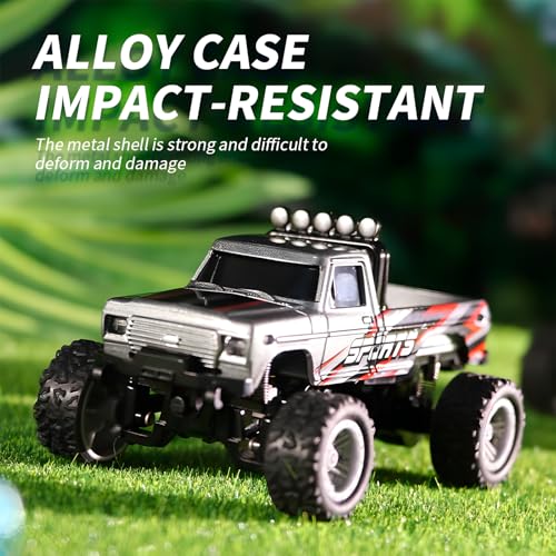 1:64 Mini RC Monster Truck with LED Lights | 2.4GHz Off-Road Remote Control Car | 3 Speed Adjustable, USB Rechargeable Alloy RC Truck for Kids & Adults Indoor/Outdoor Racing (Blue) - color: Blue