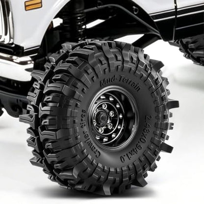 1.0" Beadlock Aluminum Wheels and 63mm Soft Rubber Tires | for SCX24, TRX4M, Ascent 18, FCX24, 1/18 1/24 RC Crawler, 7mm Hex, 0mm Offset, with Foam Inserts, (Black) - color: Black