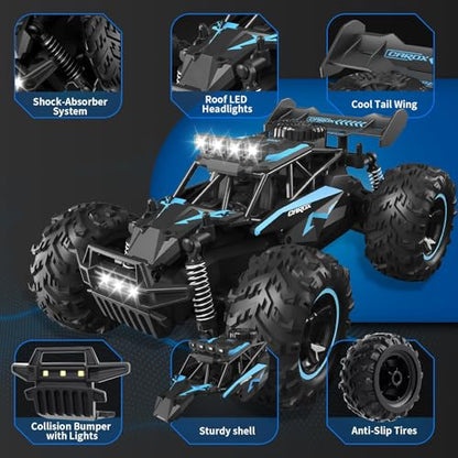 Carox Remote Control Car & RC Cars, 2.4GHz 25KM/H High Speed RC Car, 1:18 Off-Road Monster Truck with LED Lights and 1800mAh Rechargeable Battery–Blue | 25KM/H High Speed，Rechargeable design,LED Lights，Ideal Gift for kids 6+,Blue - color: Blue