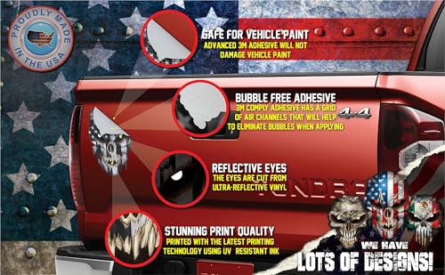 Skull with Reflective Eyes American Flag Vinyl Decal Stickers Car Truck Sniper Marines Army Navy Military Graphic - color: Black and White, size: 6.5 Inch