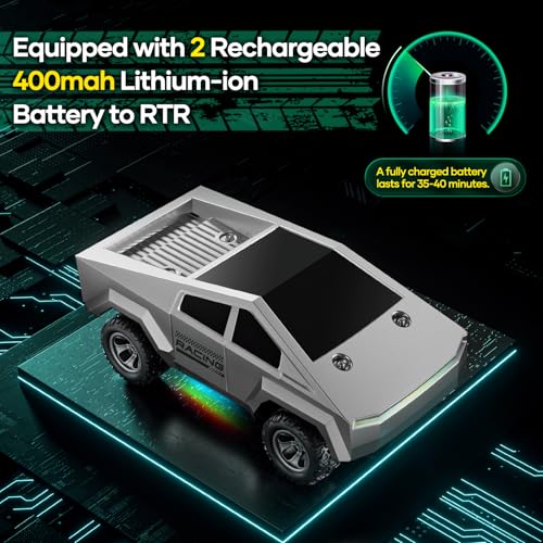 HOMETALL Remote Control Car RC Trucks - 2WD RC Truck Toy RC Cars for All Terrain, 1/24 Scale Pick-up Hobby Monster Truck Toys 2.4GHz Off-Road Vehicles Kids Gifts for Boys/Girls Age 3+, Silver - color: Silver