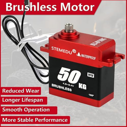 BLS-HV50MG 50KG Brushless Digital Servo, Waterproof IP66, 0.08s/60° & 53kg·cm Torque, All-Metal Case for 1/8 1/10 1/12 RC Car Boat DIY (180°) - style: Red 50KG - 180 Degree