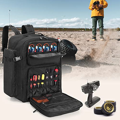 GOBUROS RC Backpack for 1/10 Car, RC Storage Bag Carry Case(Patent Design) | RC Car Backpack with Multi Pockets for Tools and Other Accessories, Easy Carrying with Adjustable Shoulder Strap