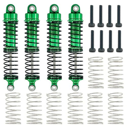 Aluminum Front & Rear Shock Absorber Set for 1/18 RC Cars, Threaded Oil Shocks Suspension Upgrade, 4-Pack (Red/Green) (Green) - color: Green