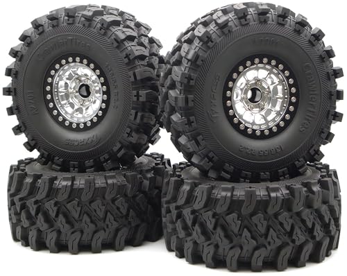 136mm 2.2 Aluminium Beadlock Wheels and Tires Set (4-Piece) for 1/10 RC Crawler (Silver Black) RK - color: Silver Black