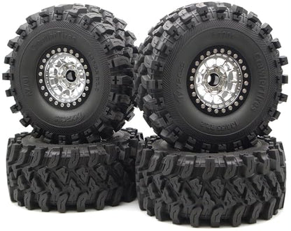 136mm 2.2 Aluminium Beadlock Wheels and Tires Set (4-Piece) for 1/10 RC Crawler (Silver Black) RK - color: Silver Black